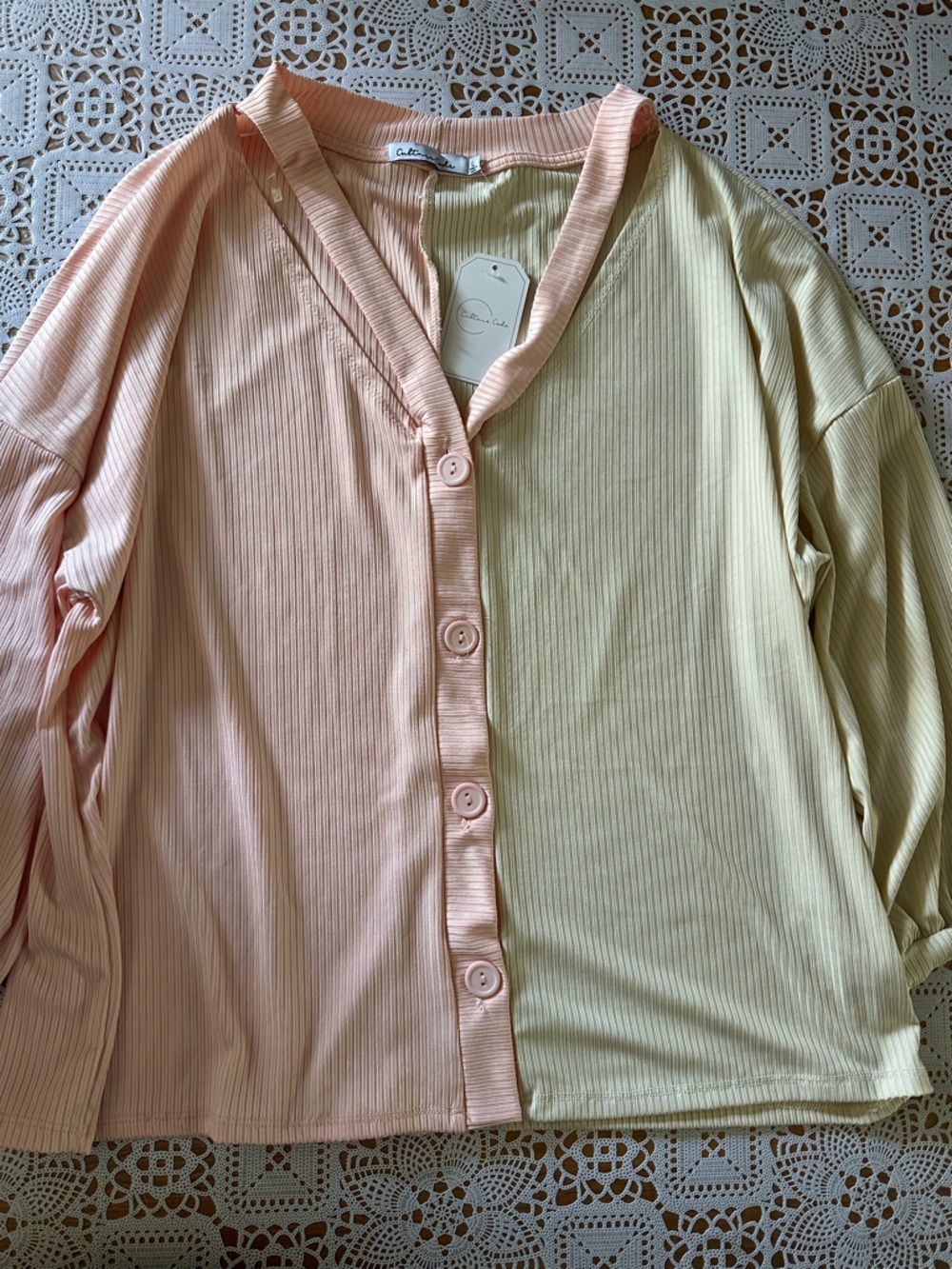 Culture Code Ribbed Top in Blush Pink and Cream